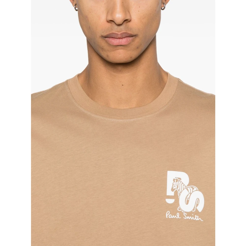PS By Paul Smith Beige Logo Print Katoenen T-shirt Beige Heren