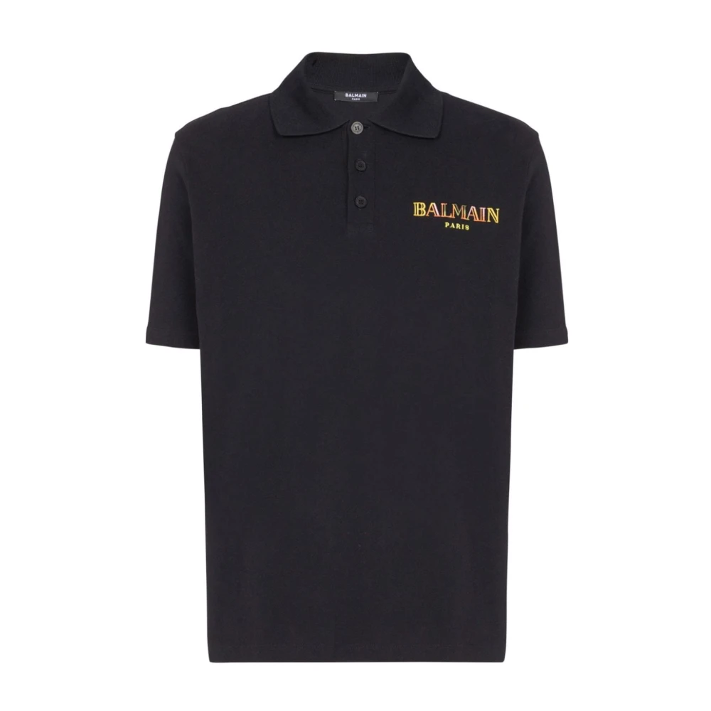 Balmain Vintage geborduurd katoenen poo shirt Black Heren