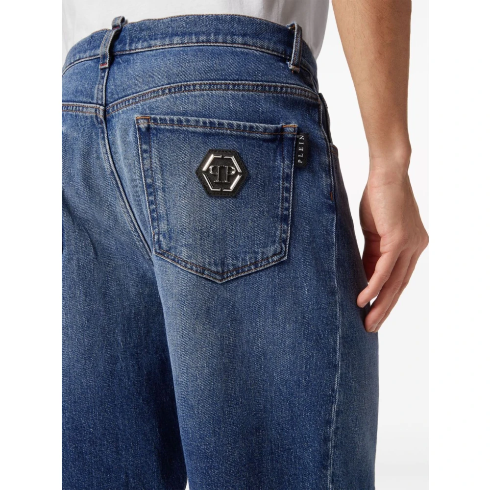 Philipp Plein Blauwe Denim Shorts voor Mannen Blue Heren