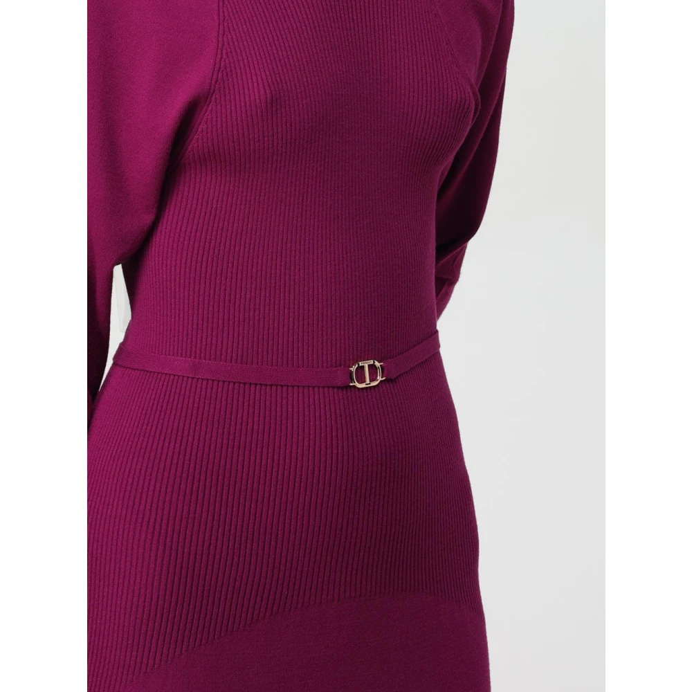Twinset Geribbelde lange jurk in paars Purple Dames
