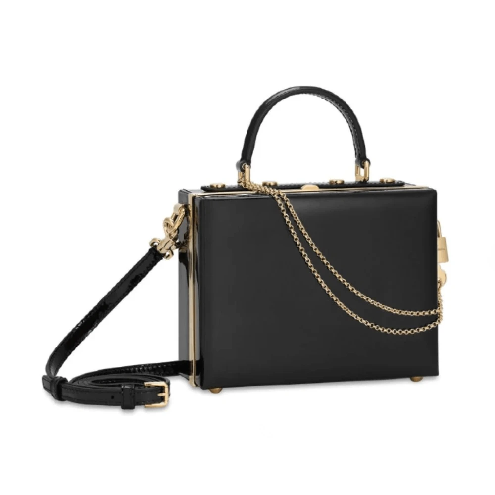 Dolce & Gabbana Zwarte Patent Vierkante Tote Tas Black Dames