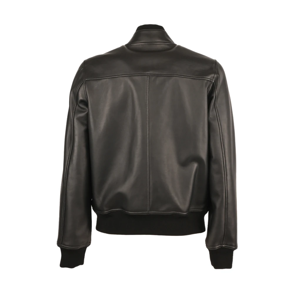 Emporio Armani Gladleren bomberjack met geribbelde manchetten Black Heren