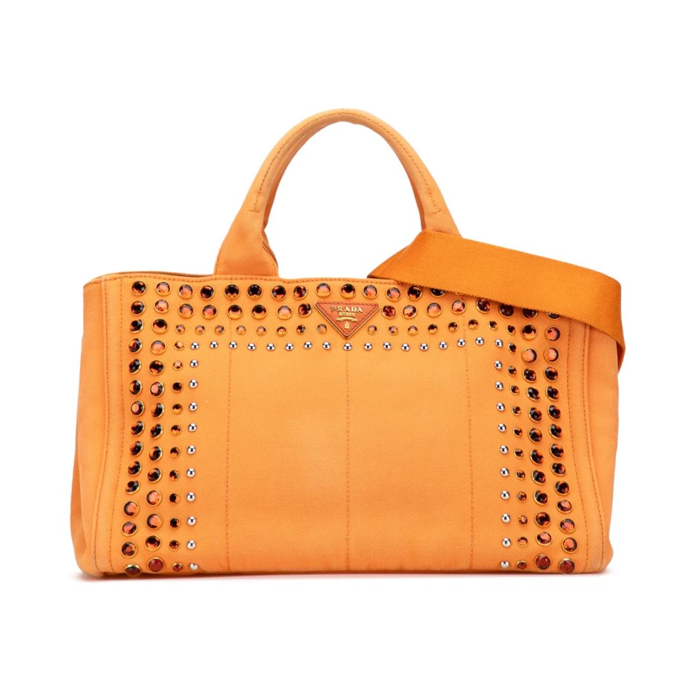 Prada Vintage Women's Orange Vintage Tote Bags, One Size, Pre-Owned Embellished Canvas Tote