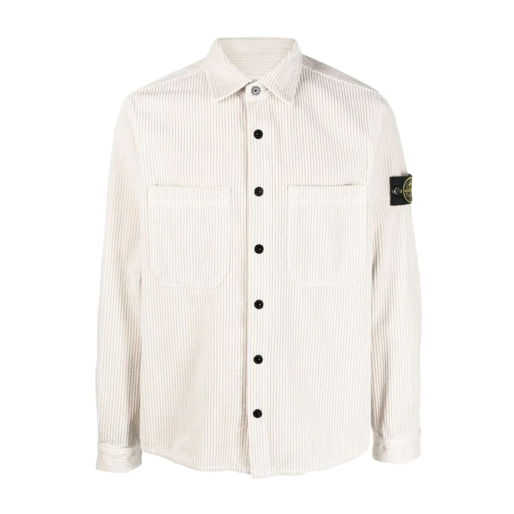 Stone Island Premium Grijze Corduroy Overshirt White Heren
