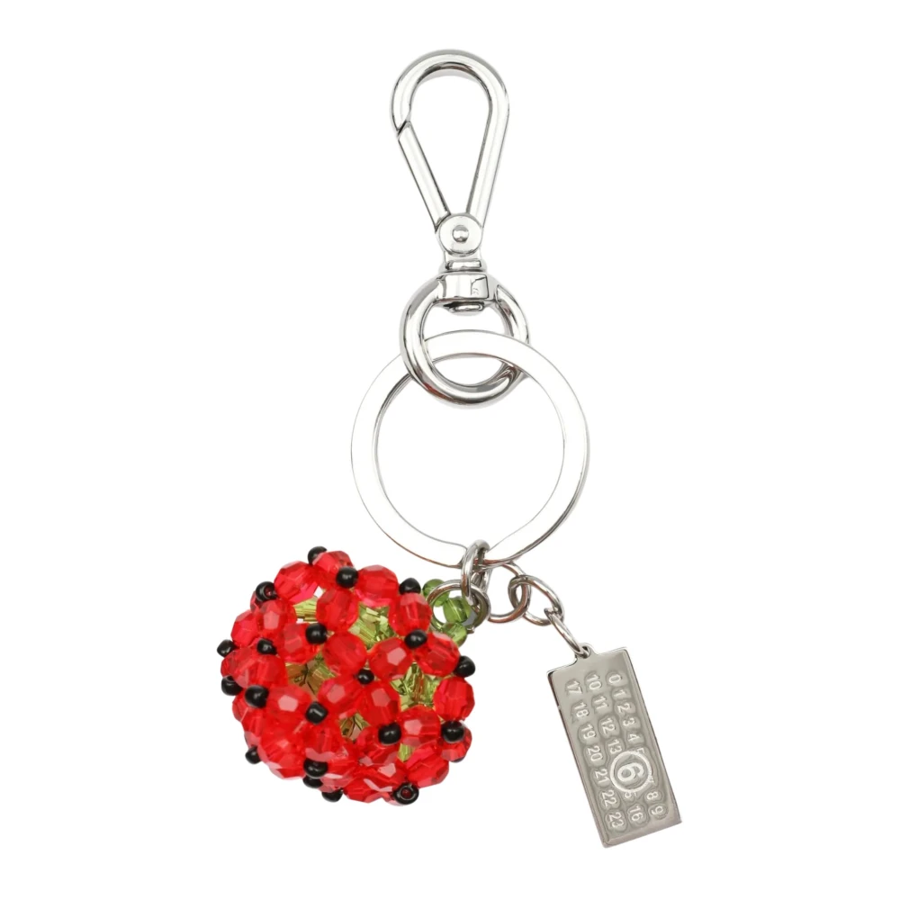 Mm6 Maison Margiela Women's Red Keychains, One Size, Strawberry Beaded Numeric Keyring