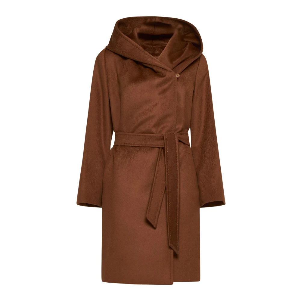Max Mara Studio Bruin Leren Jas met Capuchon Brown Dames
