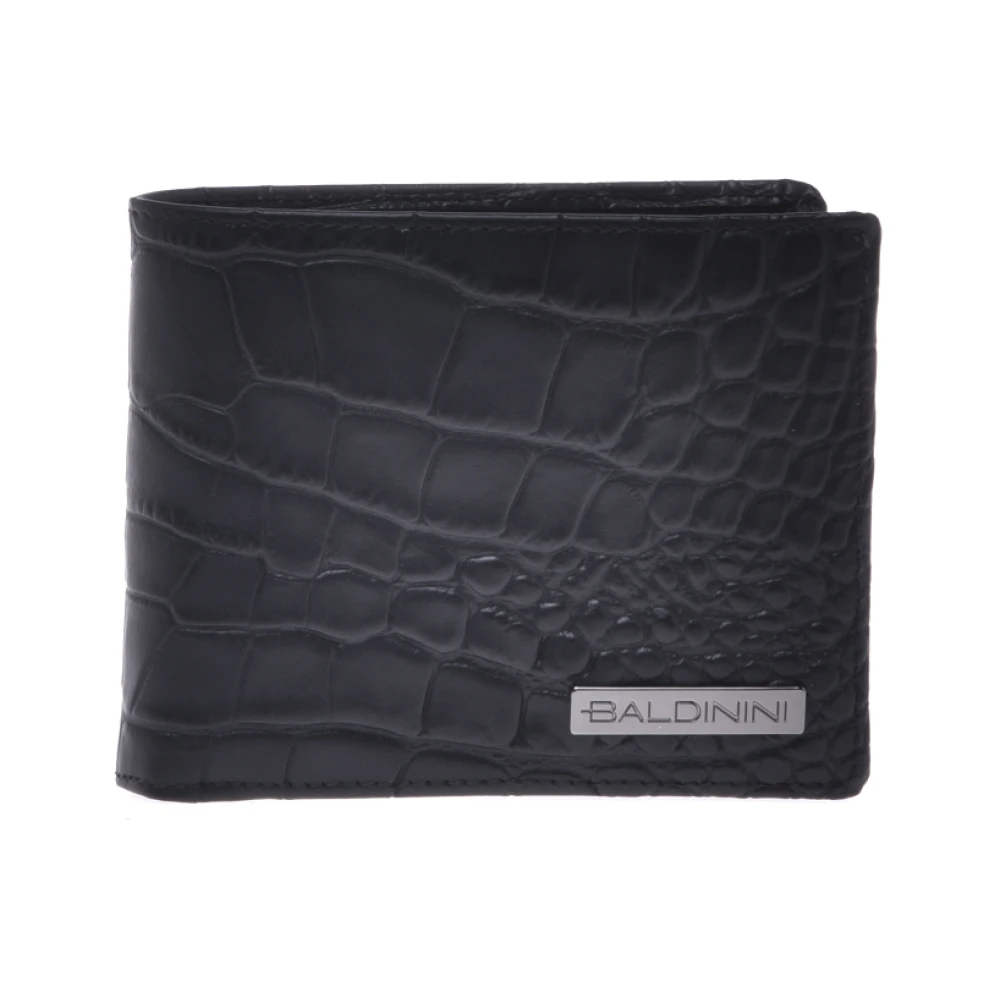 Baldinini Wallet in black leather with crocodile print Black Heren