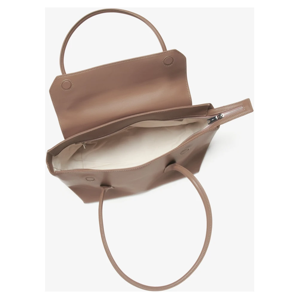 Estro Dames Beige Leren Schoudertas met Lange Handvatten Beige Dames