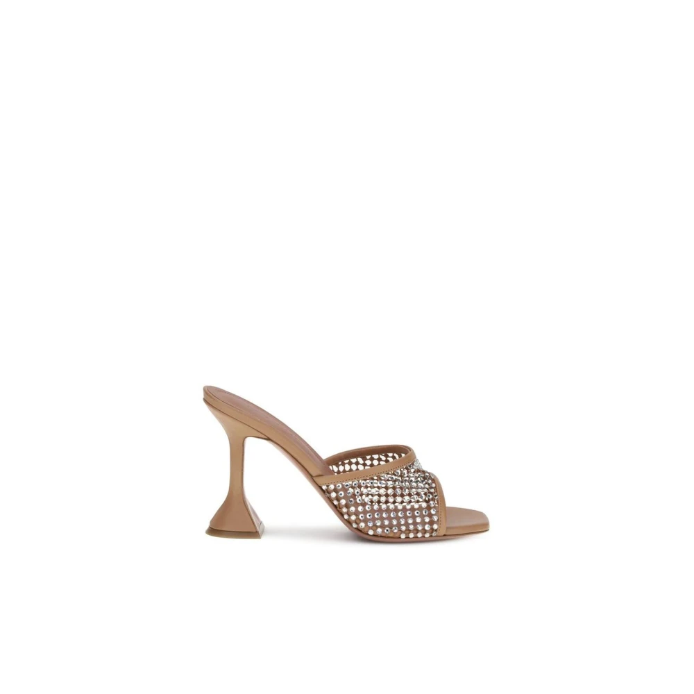 Amina Muaddi Women's Beige Crystal Geometric Heel Sandals Size 8 Uk