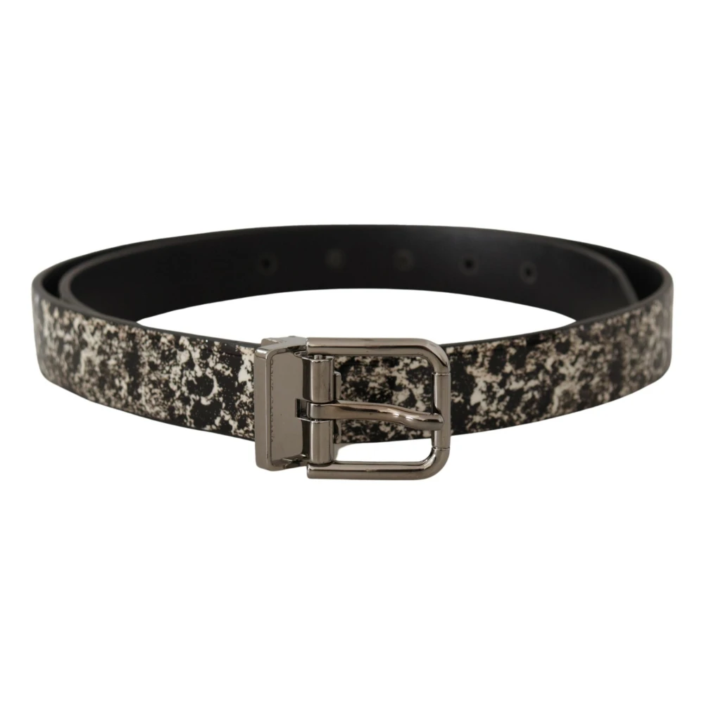 Dolce & Gabbana Svart marmorprint läder silver logospänne bälte Black, Dam