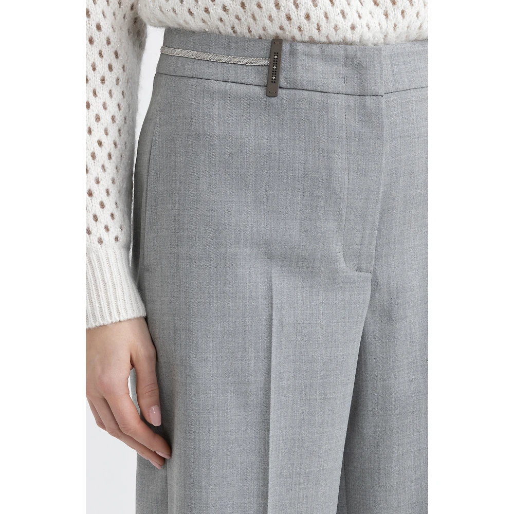 PESERICO Stretch wollen palazzo broek Gray Dames