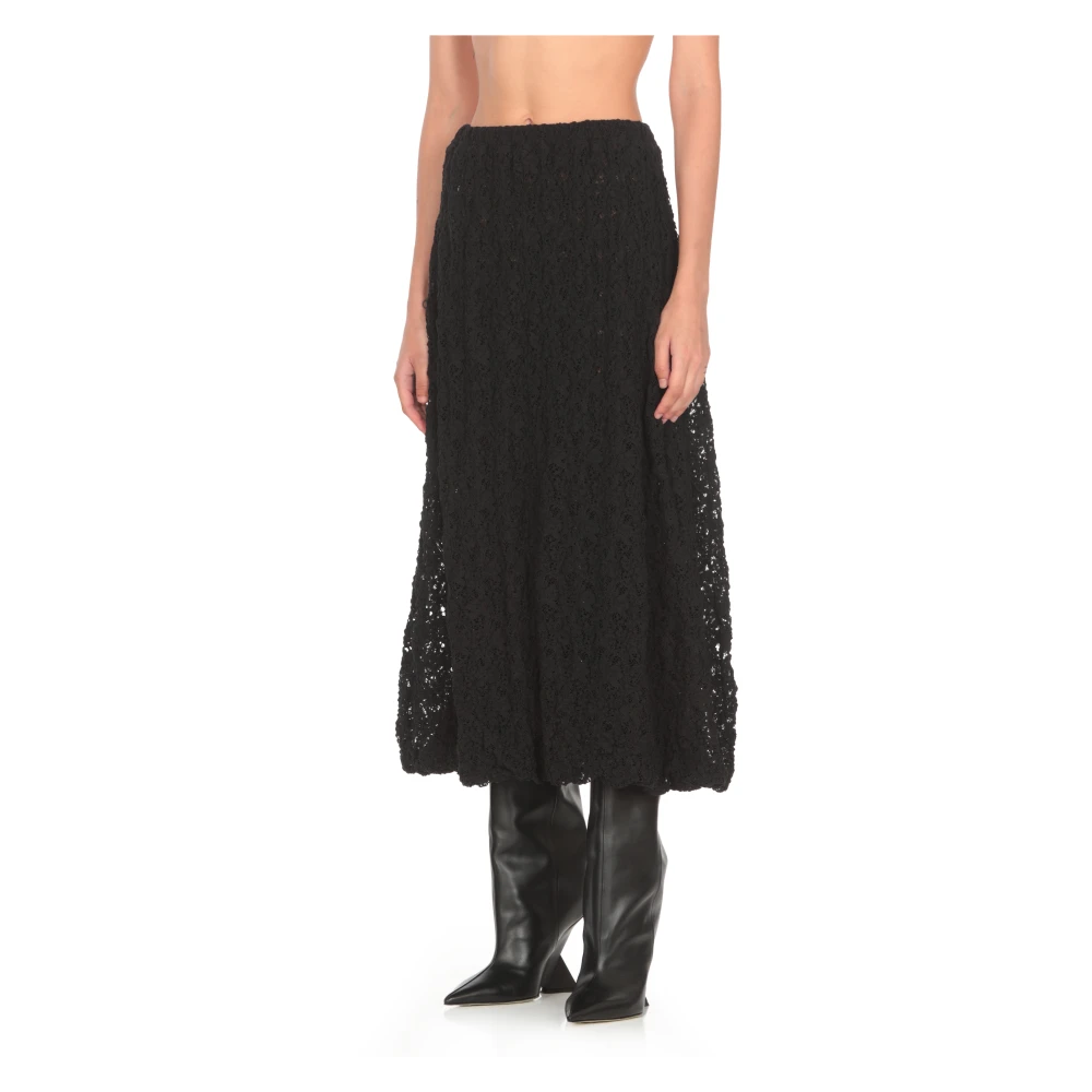 Jil Sander Zwarte Kant Katoenen Rok Elastisch Black Dames