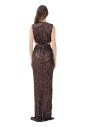 robe-longue-marron-a-sequins-avec-col-en-v