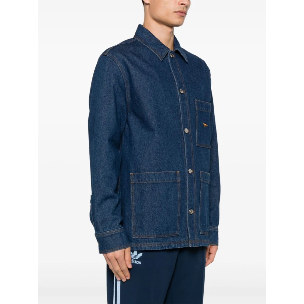 Maison Kitsuné Indigo Denim Jack met Vos Borduurwerk Blue Heren