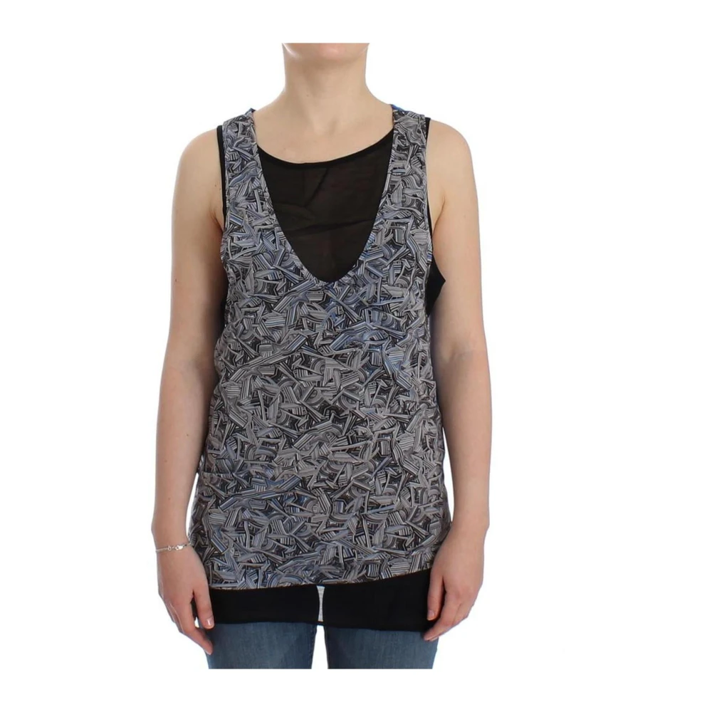Costume National Donna Nero Top In Seta Di Lusso Con Logo
