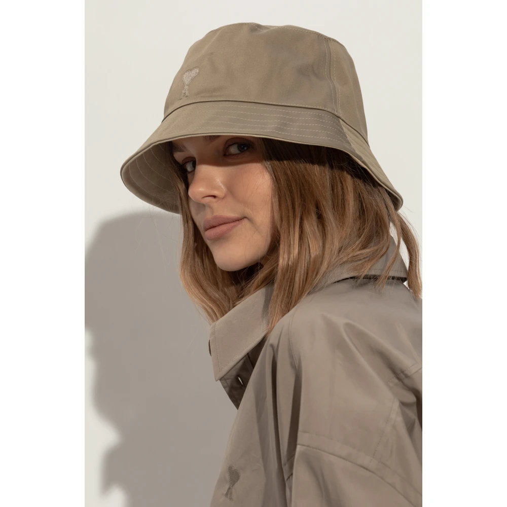 Ami Paris Hoed met logo Beige Unisex