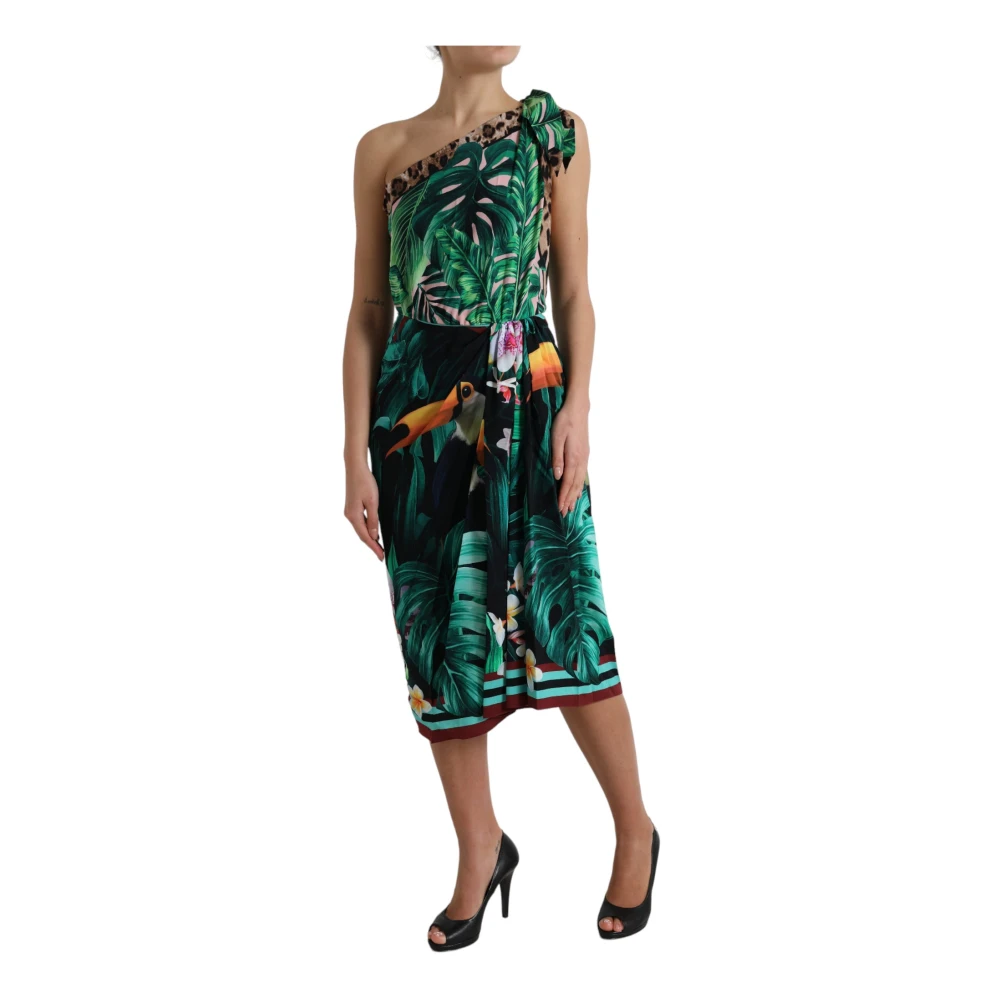Dolce & Gabbana Tropische Jungle One-Shoulder Jurk Green Dames