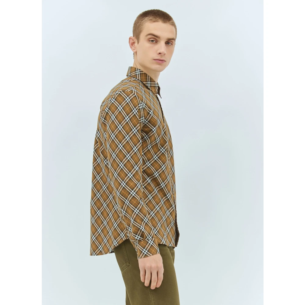 Burberry Klassieke Geruite Katoenen Overhemd Brown Heren