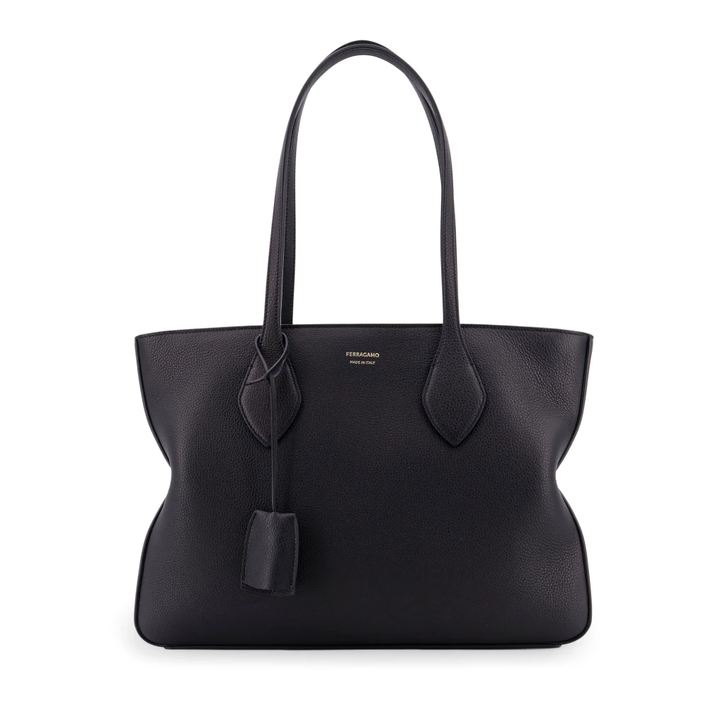 Salvatore Ferragamo Leren Logo Schoudertas Ritssluiting Black Dames