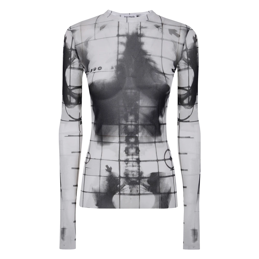 Jean Paul Gaultier Gedrukte Skelet Mesh Longsleeve Top White Dames