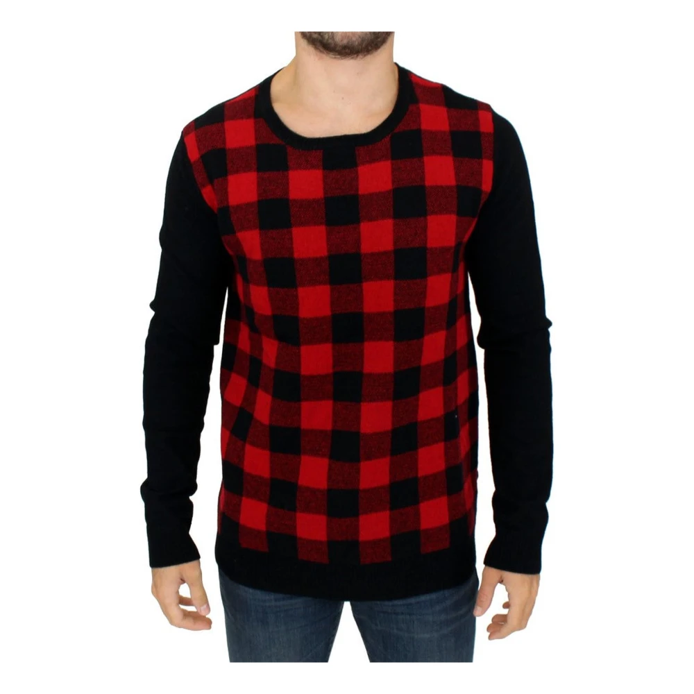 Costume National Camo Plaid Wol Trui Red Heren