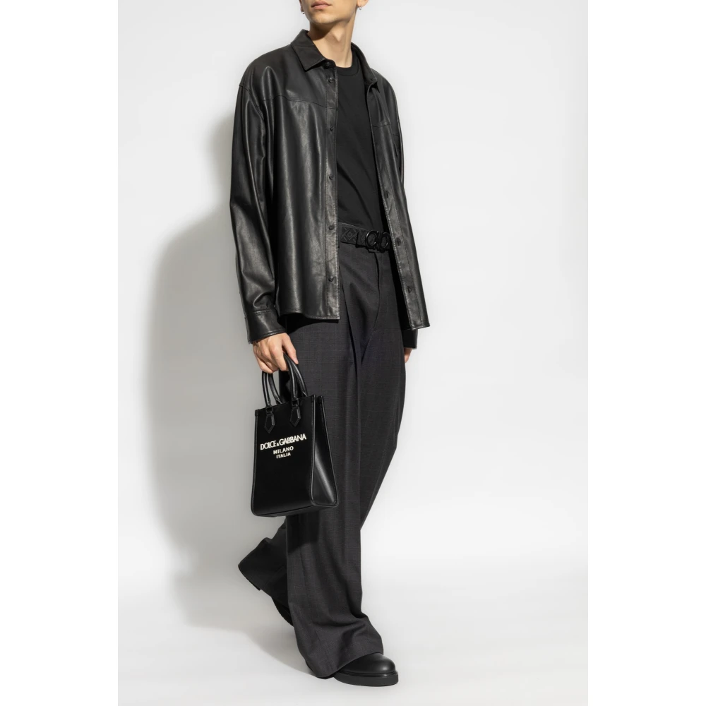 Emporio Armani Leren shirt Black Heren