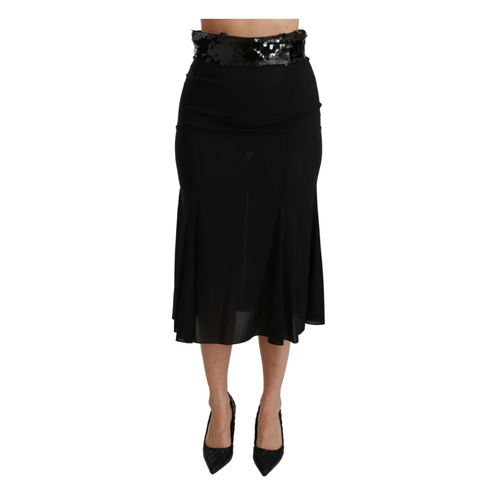 Dolce & Gabbana Zwarte Pailletten Hoge Taille Rok Black Dames