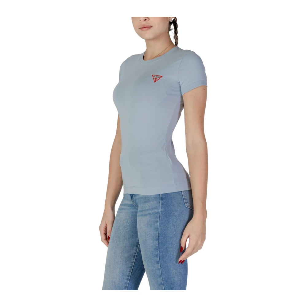 Guess Blauwe Geribbelde Gebreide Korte Mouw Top Blue Dames