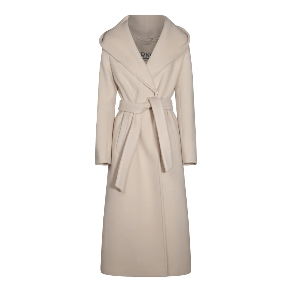 Herno Beige wollen mantel met riem en zakken Beige Dames