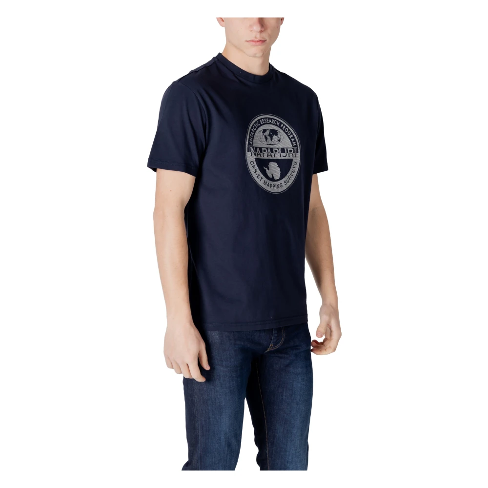 Napapijri Blauw Katoenen T-shirt Korte Mouw Blue Heren