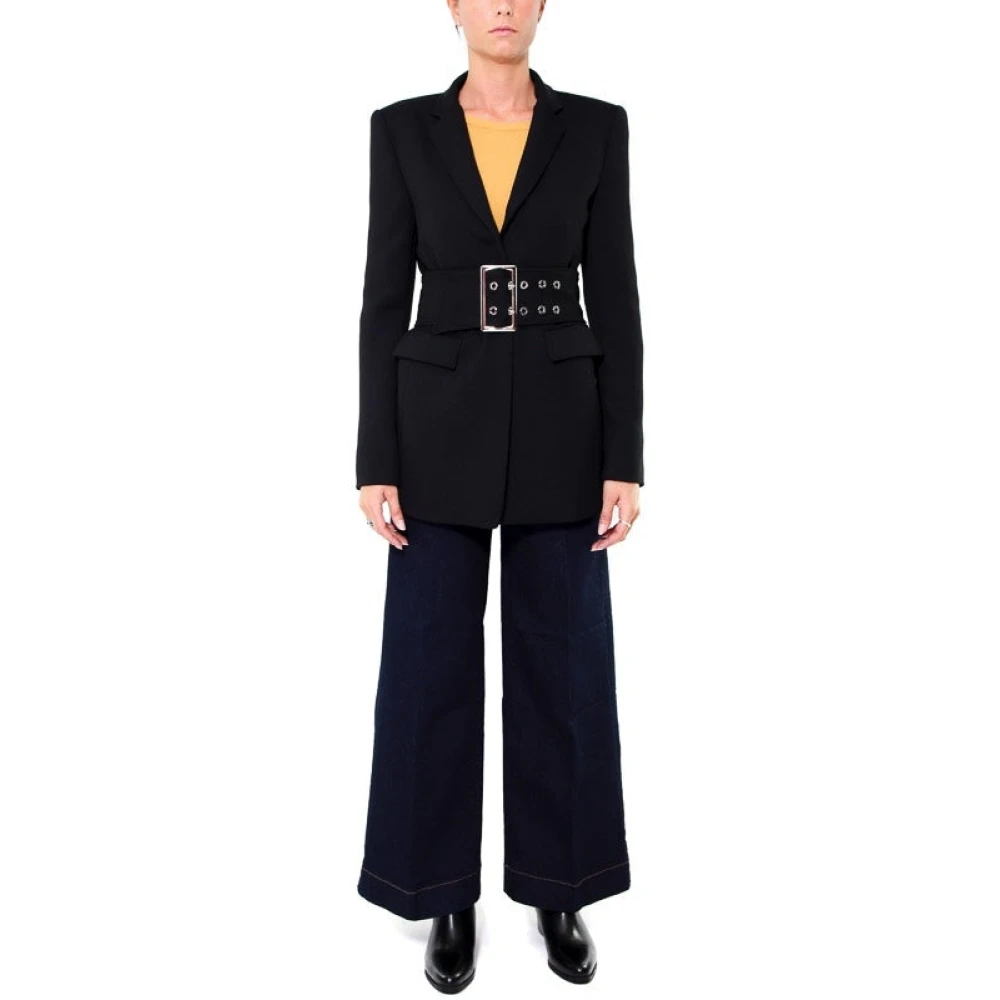 pinko Lange Twill Zwarte Blazer met Riem Black Dames