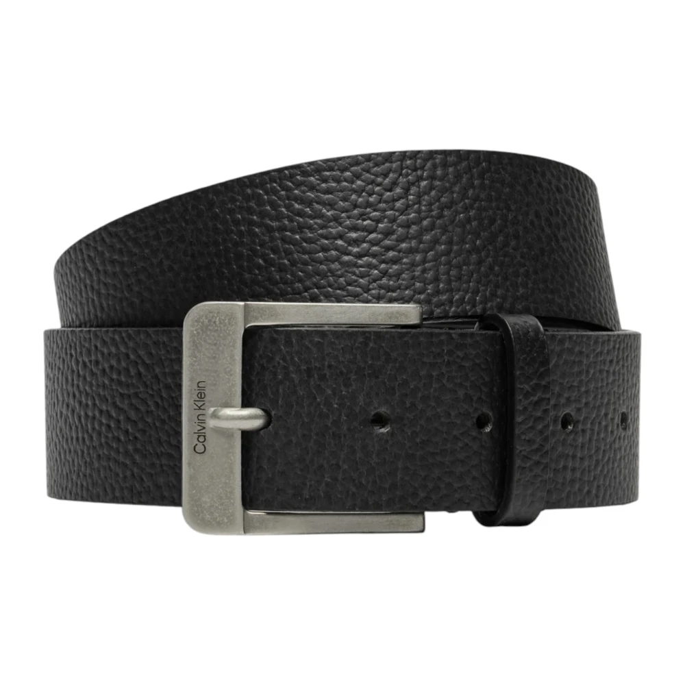 Calvin Klein Zwarte Leren Riem Klassieke Gesp Black Heren