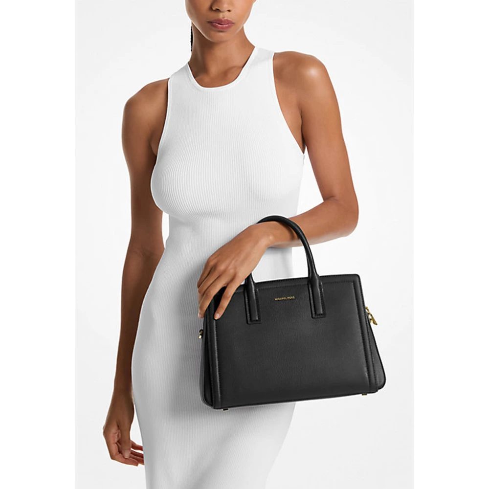 Michael Kors Laila Medium Lederen Schoudertas Black Dames