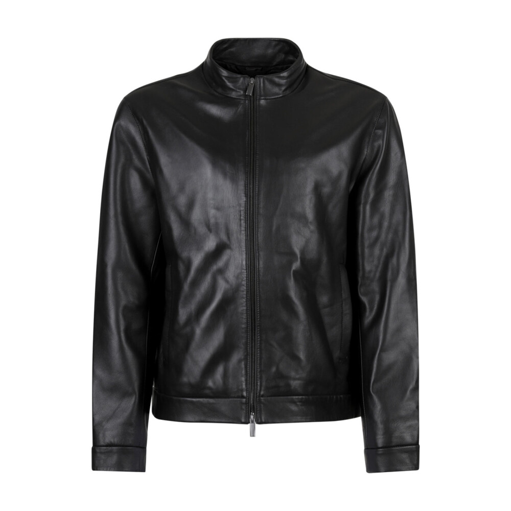 Black Leather Jacket with Zip Fastening Calvin Klein Leather Jackets Miinto