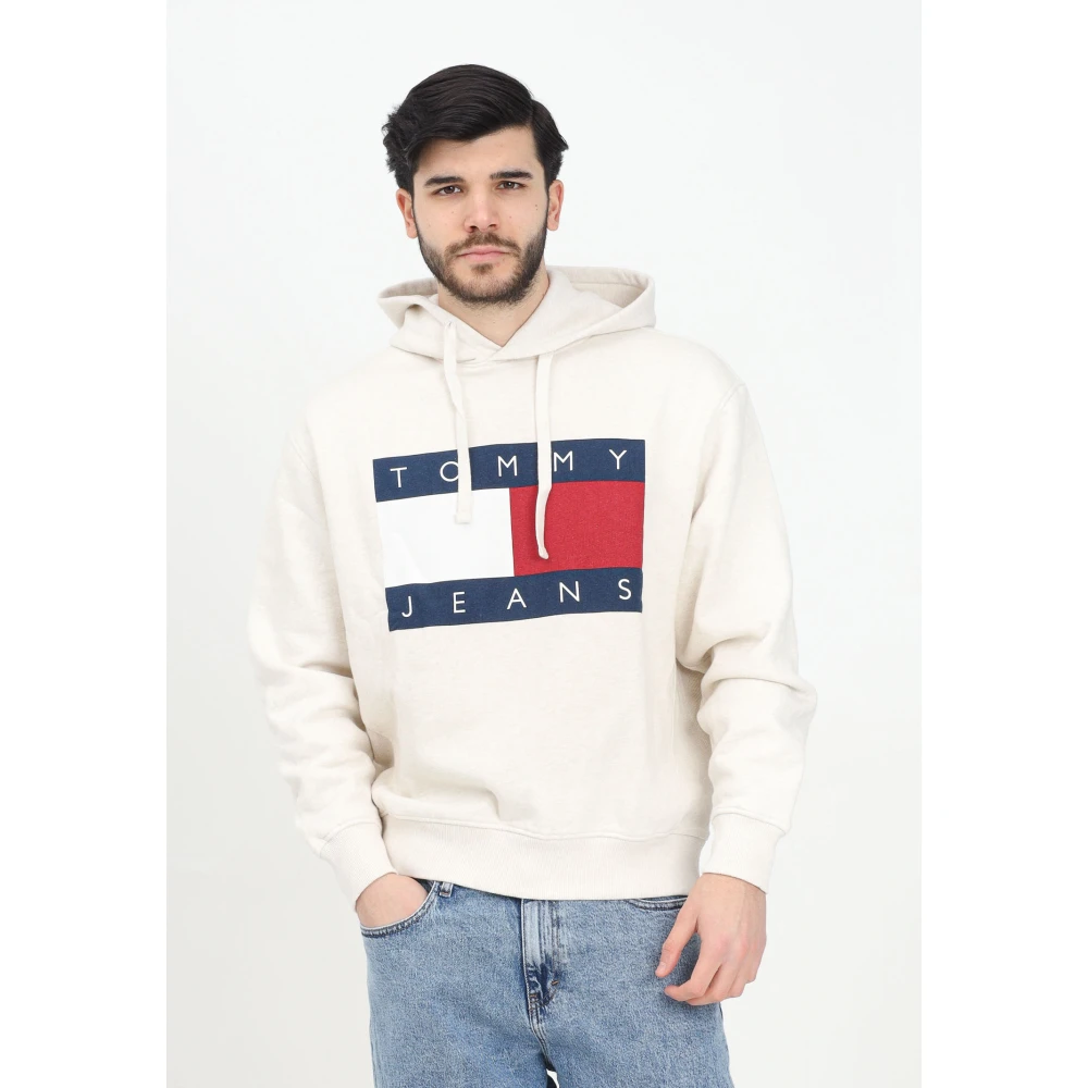Tommy Jeans Crème Hoodie Mélange Casual Look Beige Heren