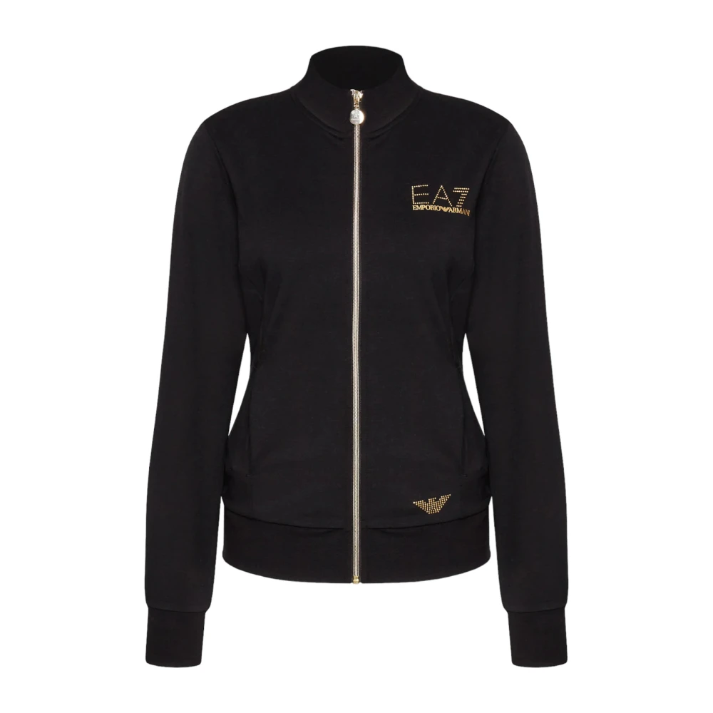 Emporio Armani EA7 Full-Zip Sweater Zwart Stud Logo Black Dames
