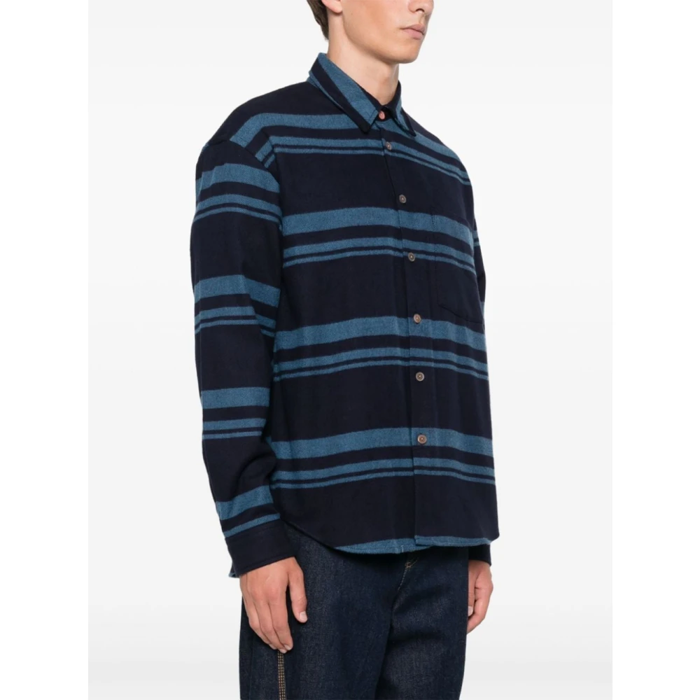 Paul Smith Blauw Gestreept Flanellen Overhemd Blue Heren