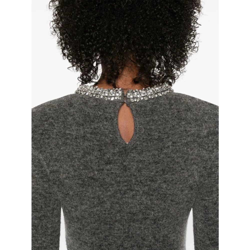 Self Portrait Gebreide Grijze Trui met Diamant Kraag Gray Dames