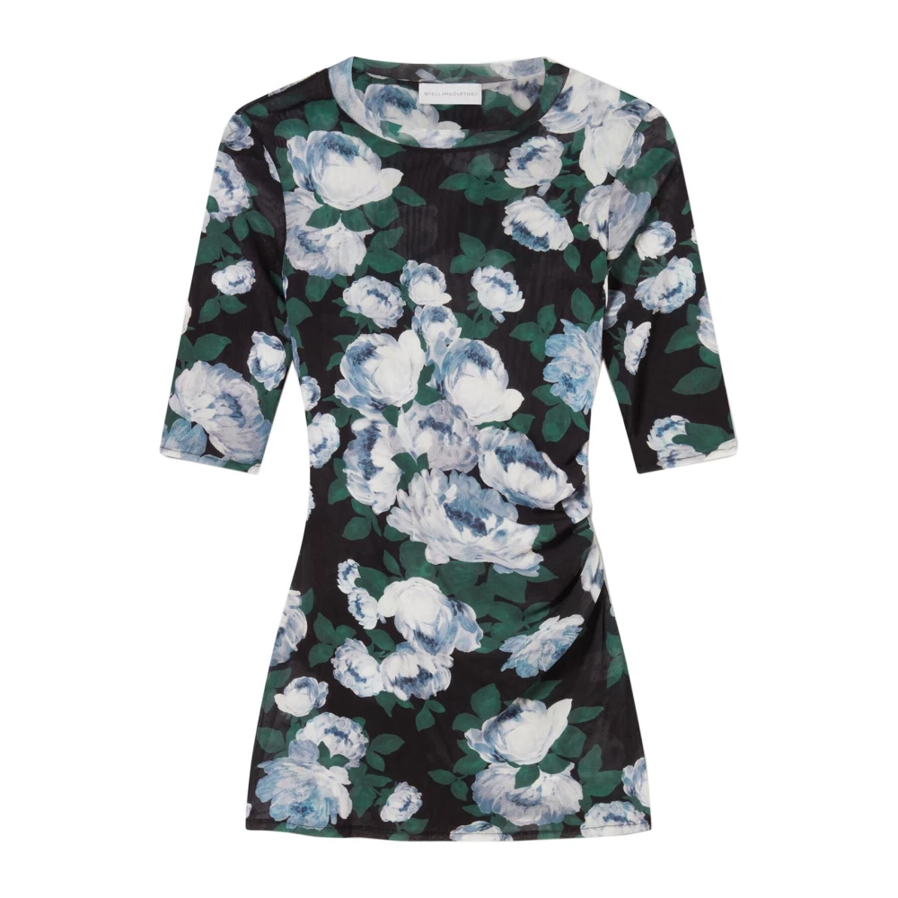 Stella Mccartney Women's Multicolor T-Shirts, M, Floral Three-Quarter-Sleeve Mesh Top
