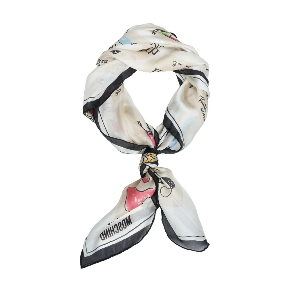 Moschino Beige Zijden Sjaal met Verbluffende Print Multicolor Dames