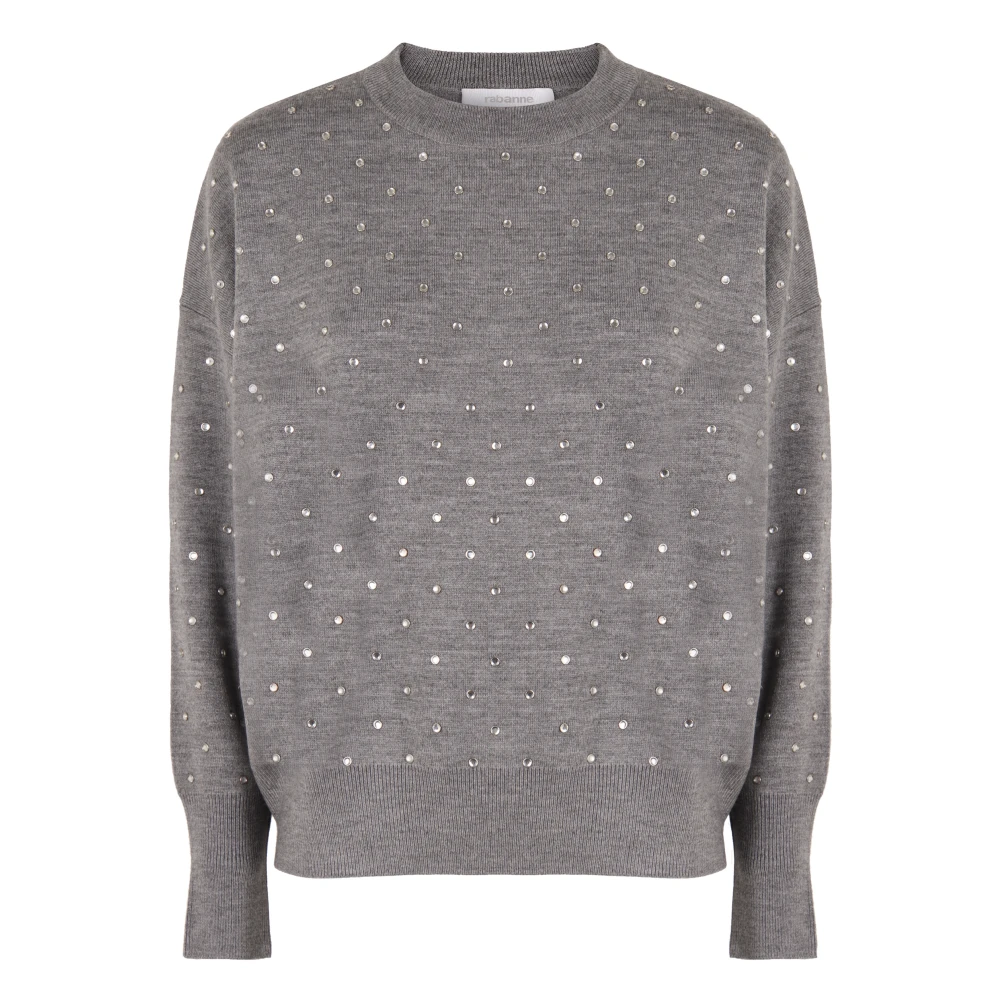 Rabanne Women's Gray Rhinestone Wool Jumper - Round-Neck Knitwear - S - Knitwear