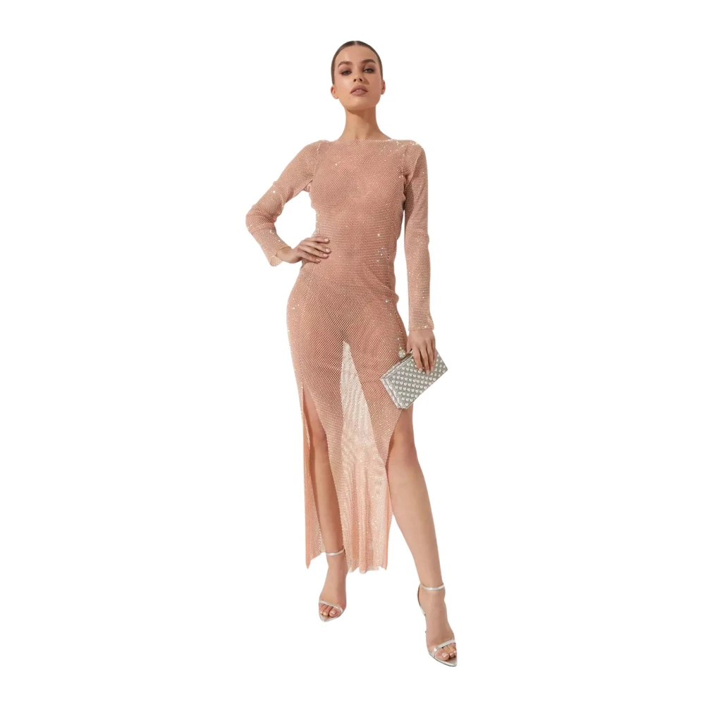 Santa Brands Roze Mesh Diamonds Maxi Jurk Pink Dames