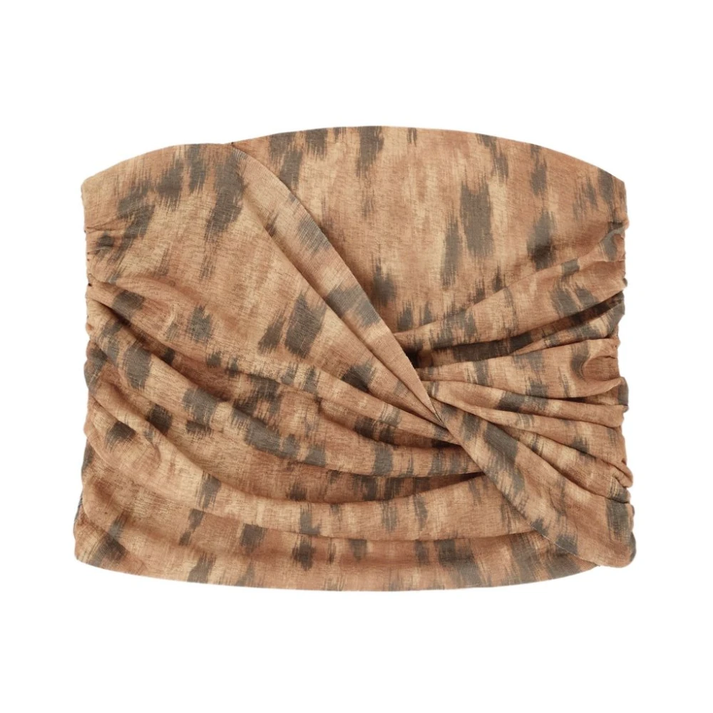 Ganni Women's Brown Bandeau Top In Printed Marl Mesh - Sleeveless Tops - Xs - Tops