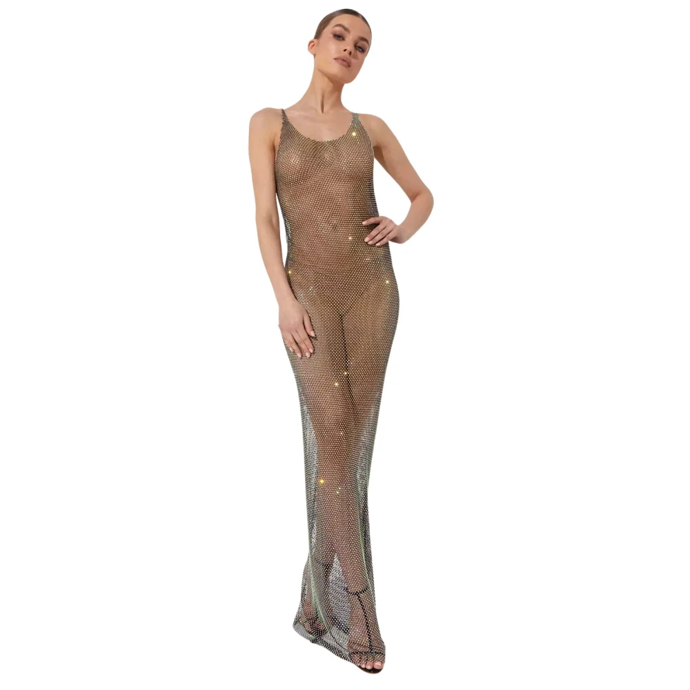 Santa Brands Zwarte Kristal Maxi Jurk Black Dames