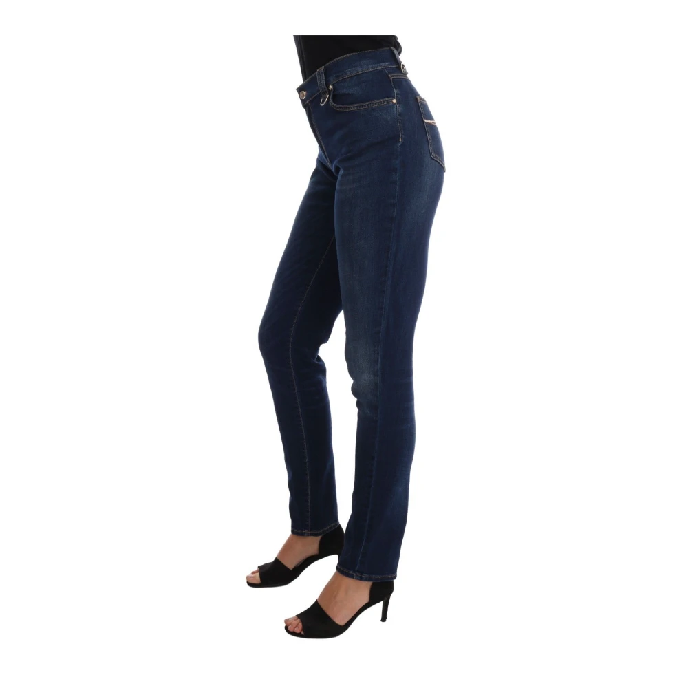 Versace Jeans Couture Blauwe Wassing Slim Stretch Denim Jeans Blue Dames