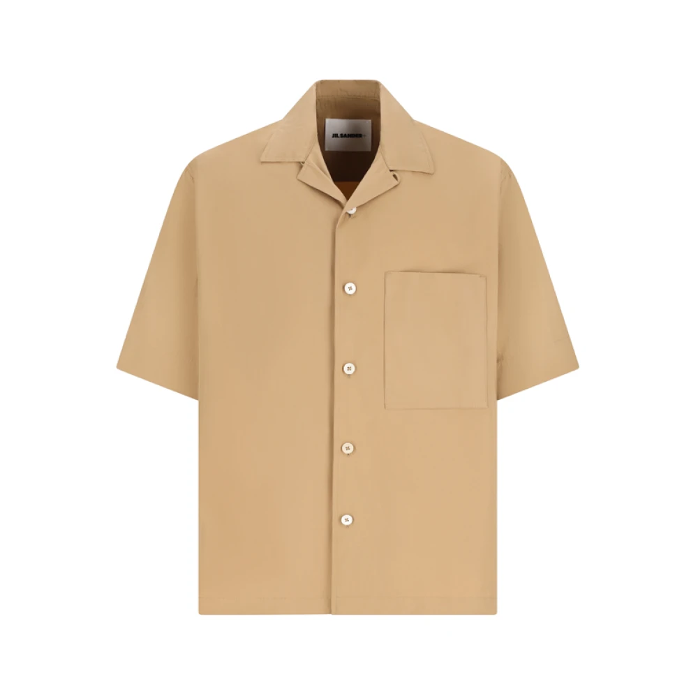 Jil Sander Men's Beige Short Sleeve Shirts, L, Patch Pocket Cotton Poplin Shirt