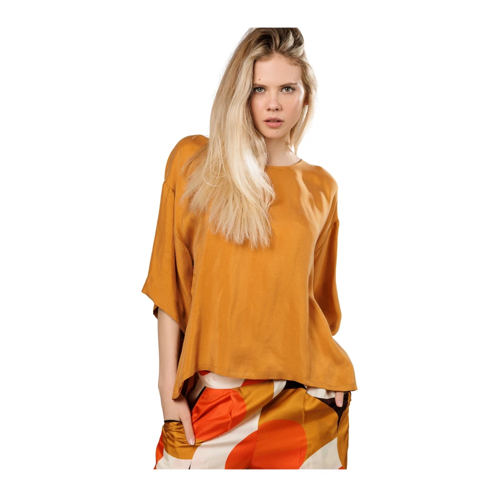 Beatrice .b Gouden Boat-Neck Satijnen Blouse Yellow Dames