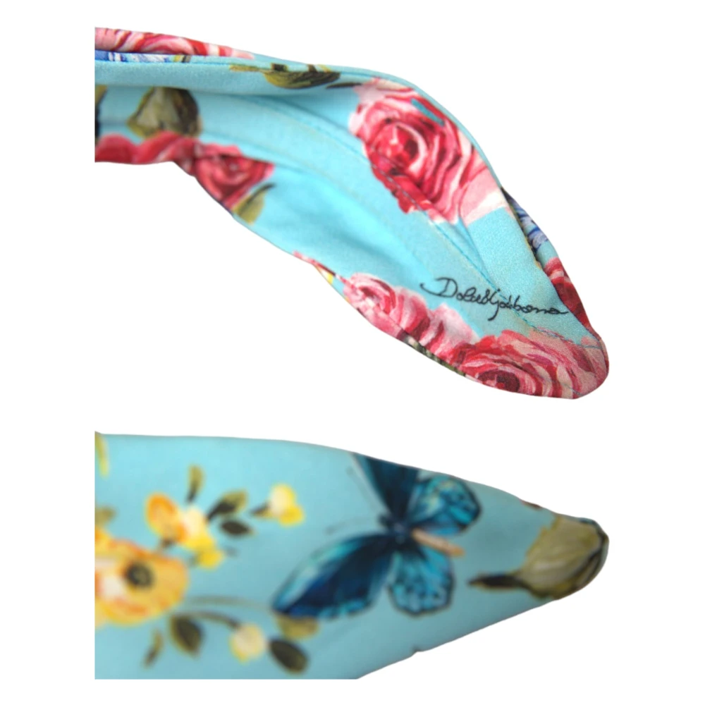 Dolce & Gabbana Turquoise Bloemenapplicatie Zijden Haarband Diadeem Multicolor Dames