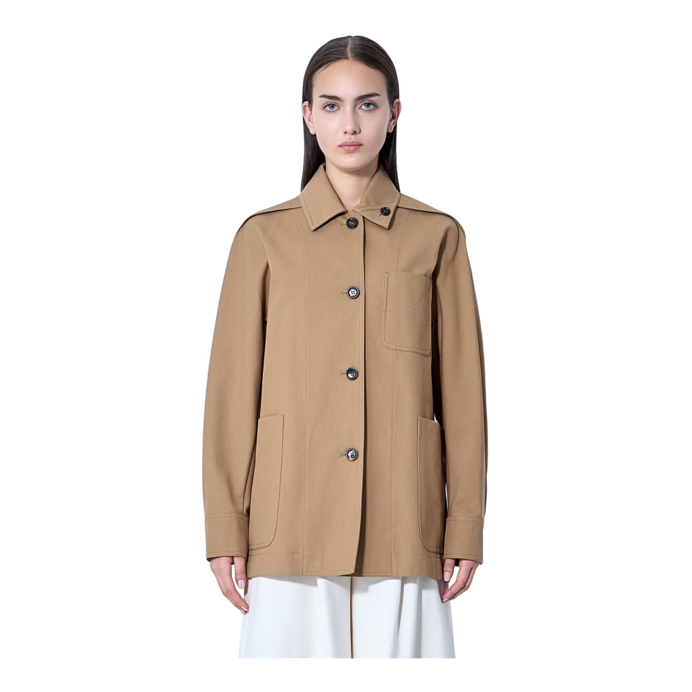 Max Mara Beige Light Jackets, Female, 2XS, Cotton Weave Jacket With Classic Style