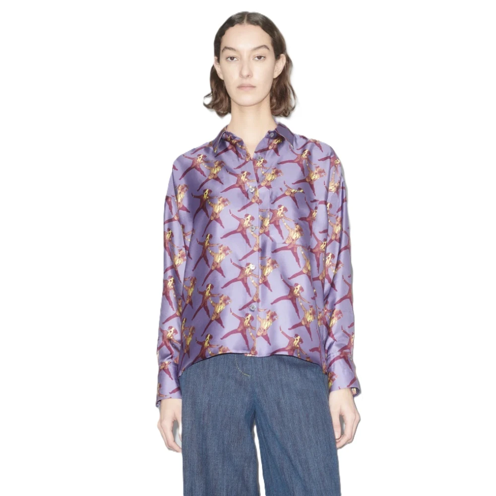 Odeeh Gestreepte Blouse met Hondenmotief Purple Dames